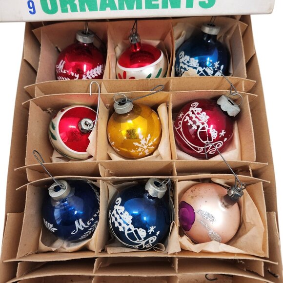 Vintage Santa Land Mercury Glass Ornaments Hand Blown Christmas Poland Box of 9 - Picture 2 of 5